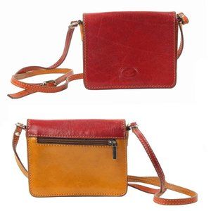 CONTE DI CAVOUR Vera Pelle Mini Crossbody Handbag Purse Leather ITALY Red Orange